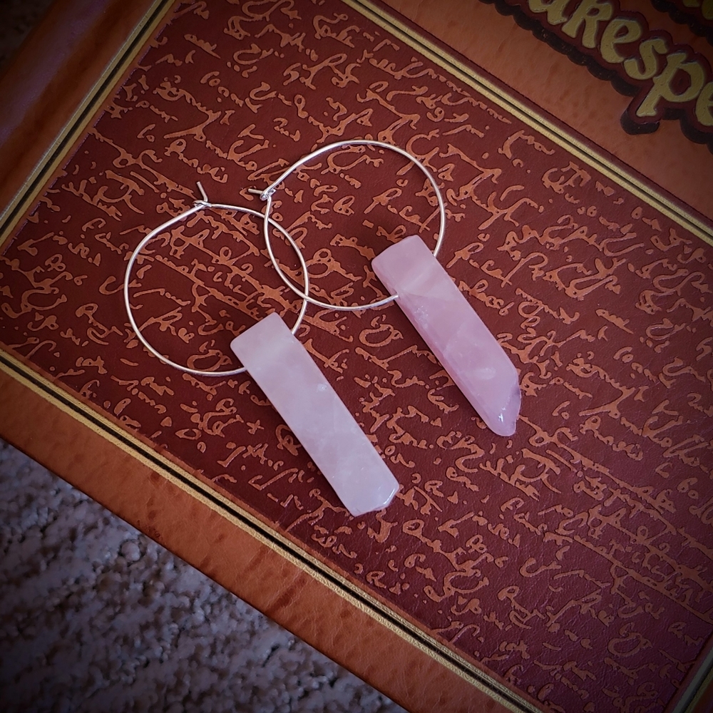Rose quartz silver hoop earrings